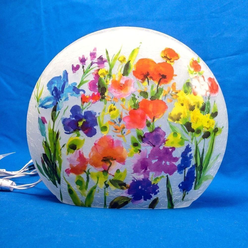 Spring Florals Glass Lighted Vase Signed Home Decor Illumination - Picture 2 of 14
